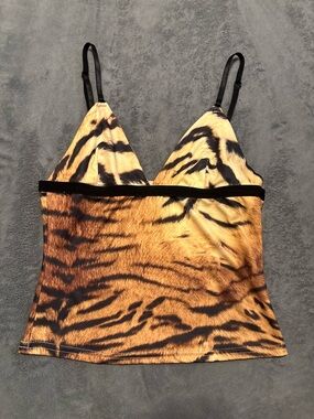 Tiger Print Satin Cami Top in Golden Brown